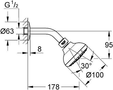 Grohe Tempesta 100 Tepe Duşu Seti 3 Akışlı 26088001