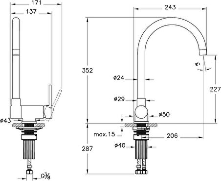 Vitra Masterline Eviye Bataryası,Krom