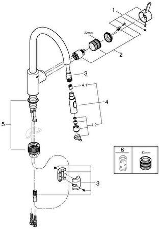 Grohe Eviye Bataryası Spiralli 2 Fonk. Eurocosmo Krom- 31481001