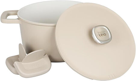 Berghoff Leo Phantom Kapakli Yapişmaz Deri̇n Tencere 24 Cm Latte