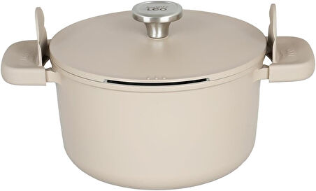 Berghoff Leo Phantom Kapakli Yapişmaz Deri̇n Tencere 24 Cm Latte