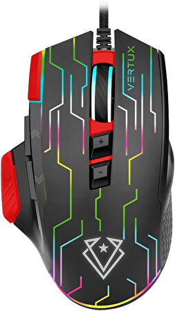 Vertux Oyuncu Mouse Üstün Hızlı Performanslı Kablolu 10.000 Dpi Led - Vertux Kryptonite (Kırmızı)