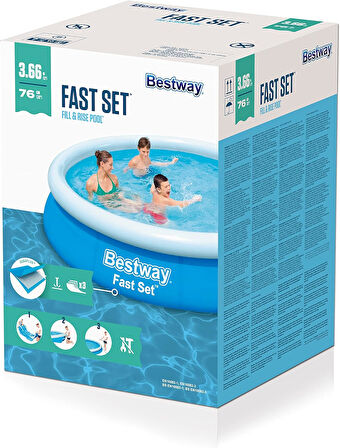 Bestway Fast Set Yüzme Havuzu, Çocuklar Ve Yetişkinler Için Aile Çocuk Havuzu; 5377L, 3,66 M X 76 Cm