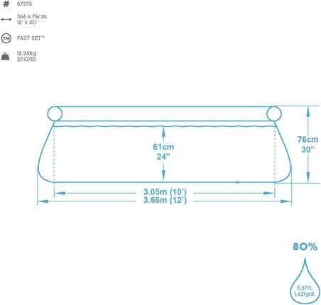 Bestway Fast Set Yüzme Havuzu, Çocuklar Ve Yetişkinler Için Aile Çocuk Havuzu; 5377L, 3,66 M X 76 Cm