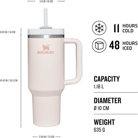 Stanley Quencher Pipetli Termos Bardak, Pembe Kuvars (Rose Quartz), 1.18 Litre