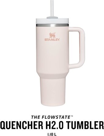 Stanley Quencher Pipetli Termos Bardak, Pembe Kuvars (Rose Quartz), 1.18 Litre