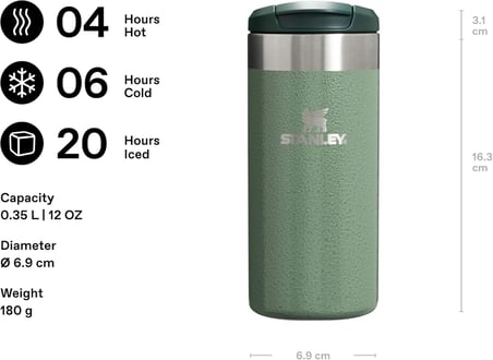 Stanley The Aerolight Transit Mug Termos Bardak, Yeşil (Hammertone Green), 0.35 Litre