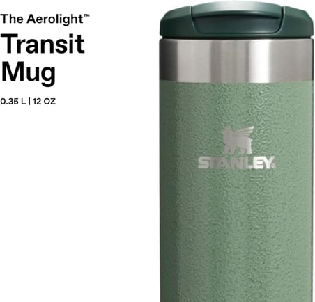 Stanley The Aerolight Transit Mug Termos Bardak, Yeşil (Hammertone Green), 0.35 Litre