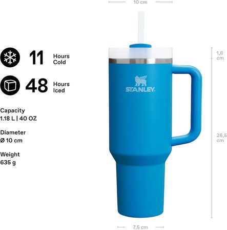 Stanley Quencher Pipetli Termos Bardak, Mavi (Azure), 0.89 Litre