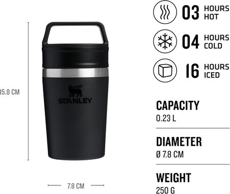 Stanley Cafe To-Go Travel Mug Termos Bardak, Siyah, 0.23 Litre