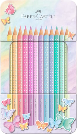 Faber-Castell Parlak Pastel Renkler Kuru Boya Kalemi, 12’Li, Ergonomik Üçgen Gövde, Özel Kelebek Tas