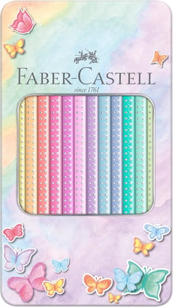 Faber-Castell Parlak Pastel Renkler Kuru Boya Kalemi, 12’Li, Ergonomik Üçgen Gövde, Özel Kelebek Tas