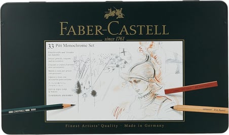 Faber-Castell Pitt Monochrome Çizim Seti, 33 Parça, Siyah Tonlar, Profesyonel Kalite, Yağ İçermeyen 