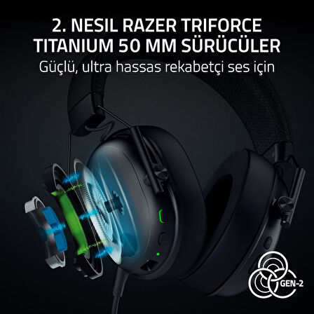 Razer Blackshark V3 - Kablosuz E-Spor Kulaklık - Triforce 50Mm Sürücü - Çıkarılabilir Geniş Bant Mik