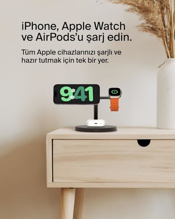Belkin Boostcharge 3'Ü 1 Arada Qi2 Şarj Cihazı, Magsafe Uyumlu Kablosuz Şarj Istasyonu, Apple Iphone