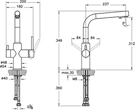 Artema Split Dual Flow Eviye Bataryası A42144, 360° Dönebilen, Krom, Çift Fonksiyonlu Başlık, Tezgah