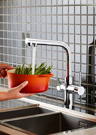 Artema Split Dual Flow Eviye Bataryası A42144, 360° Dönebilen, Krom, Çift Fonksiyonlu Başlık, Tezgah