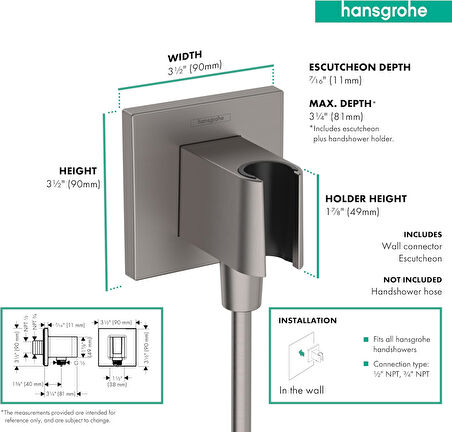 Hansgrohe El Tipi Duş Duvar Prizi 1/2 "Fırçalanmış Siyah Krom, 26889341 Dişli Bağlantısı