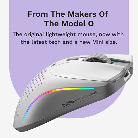 Glorious Model O 2 Mini Kablosuz Beyaz Oyuncu Faresi: 57 Gram, 210 Saate Kadar Pil Ömrü, Çifte Kablo