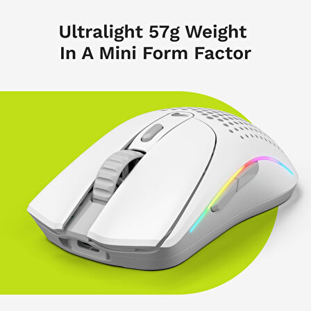 Glorious Model O 2 Mini Kablosuz Beyaz Oyuncu Faresi: 57 Gram, 210 Saate Kadar Pil Ömrü, Çifte Kablo