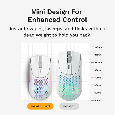 Glorious Model O 2 Mini Kablosuz Beyaz Oyuncu Faresi: 57 Gram, 210 Saate Kadar Pil Ömrü, Çifte Kablo