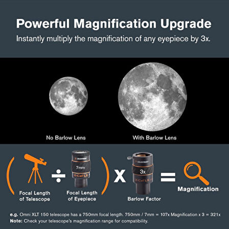 Celestron 93428 1,25 Inç X-Cel Lx 3X Barlow Lens, Siyah