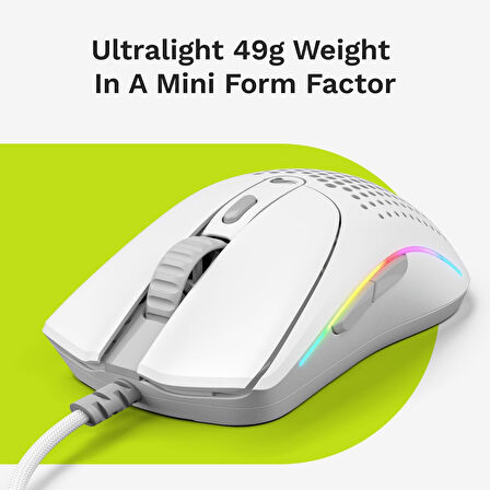 Glorious Model O 2 Mini Beyaz Kablolu Oyuncu Faresi: Hafif 49 Gram, 26K Optik Sensör, 80 Milyon Tıkl
