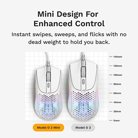 Glorious Model O 2 Mini Beyaz Kablolu Oyuncu Faresi: Hafif 49 Gram, 26K Optik Sensör, 80 Milyon Tıkl