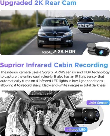 Viofo A229 Pro 3 Kameralı Ön-İç-Arka 4K+2K+1080P Hdr Sony Starvis 2 İle Uyumlu Wifi Gps Araç Kameras