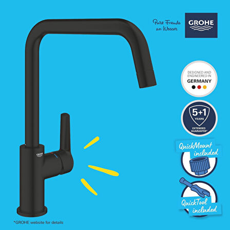 Grohe Start Quickfix Eviye Bataryası | 150° Dönüş Açısı | Mat Siyah | 304702430