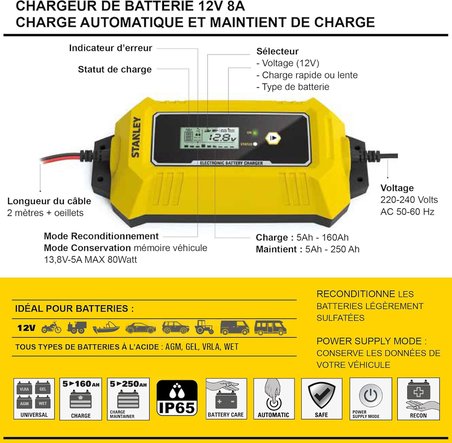 Stanley Sxa26 12V 8A Dijital Akü Şarj Ve Akü Bakım Cihazı
