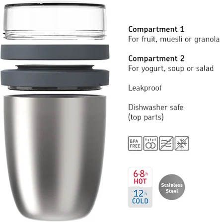 Mepal Ellipse Nordic Green Yemek Kabı, 500 Ml Pratik Termal Yemek Kabı, Yoğurt Bardağı, To Go Kupa, 