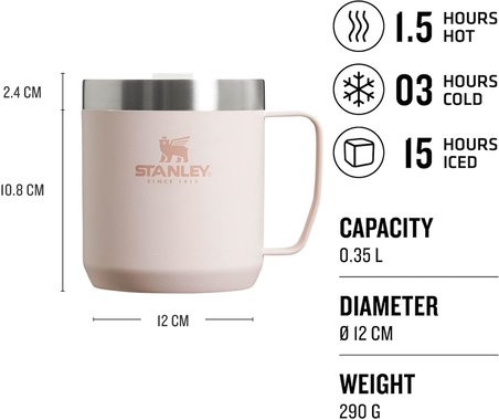 Stanley Classic Legendary Camp Mug Paslanmaz Çelik Termos Bardak, Pembe Kuvars (Rose Quartz), 0.35 L