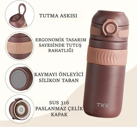 Tkk 450Ml Rahat İçim Çift Yalıtımlı Paslanmaz Çelik Termos Matara (Turuncu)