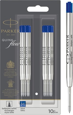 Parker Quinkflow Tükenmez Kalem Yedeği, Mavi Renk Mürekkep, 10'Lu Avantajlı Paket