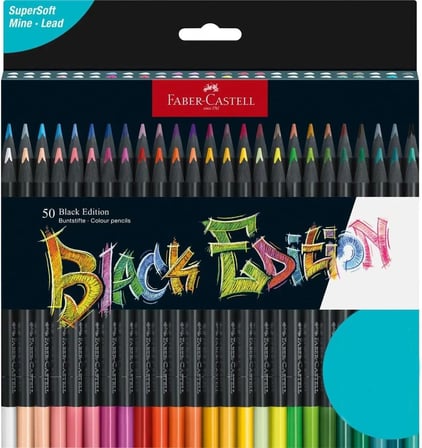 Faber-Castell 116450 - Renkli Kalemler Blackwood, Black Edition, 50'Li Kutu, Parlak Renkler, Yumuşak