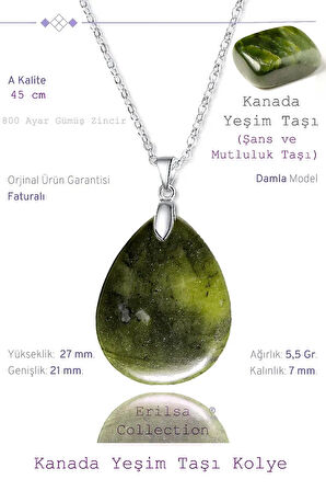Sertifikalı Damla Model Jade Yeşim Taşı Kolye - Kanada (GÜMÜŞ APARATLI)
