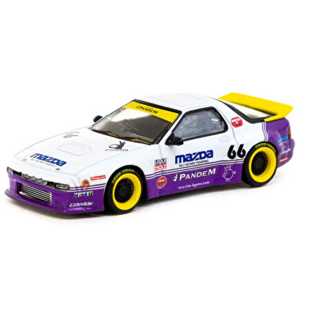 Tarmac Works 1/64 Pandem Mazda RX-7 FC3S White / purple - Koleksiyonluk Metal Model Araba