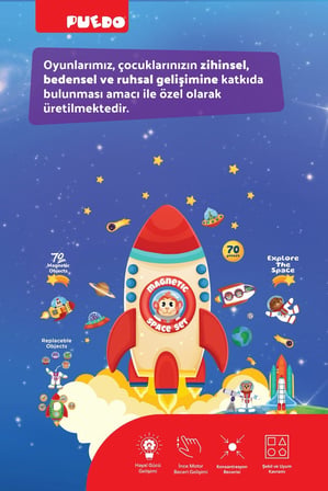 Puedo Manyetik Uzay Seti 70 Parça Eva Mıknatıslı Kitap Oyunu Eğitici Oyuncak 3+ Yaş