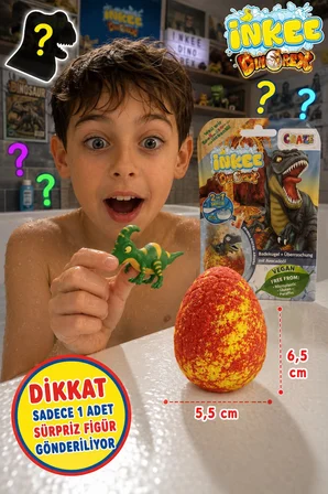 Sürpriz Dinozor Temalı Banyo Bombası INKEE Craze 6 Figür Avokado Yağlı Vegan 100g 5,5x6,5 cm