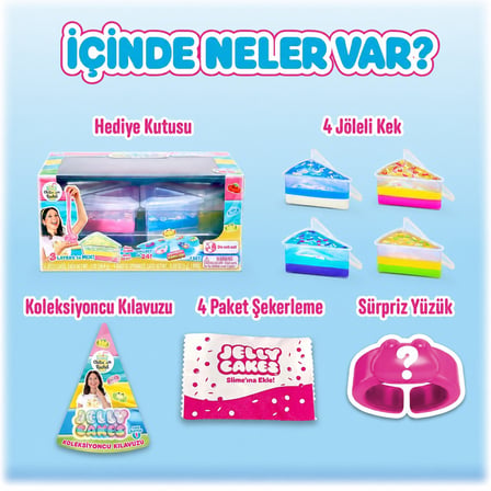 Jelly Cakes 4'lü Paket Seti Squishy 3 Katmanlı Sıkmalık Sürpriz Yüzüklü Pasta Dilimli Duyusal Slime