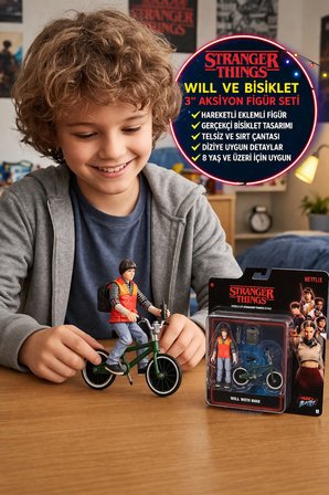 Stranger Things Will ve Bisiklet Figür Seti 3 İnç Aksiyon Netflix Koleksiyon Oyuncak Seti