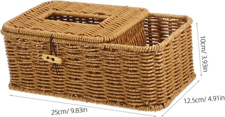 Doğal Görünümlü Plastik Rattan Peçetelik Organizer Kutu Bölmeli Kapaklı Masaüstü Dekor - 25x12.5x10