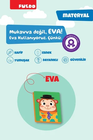 Puedo Funny Faces Manyetik Puzzle 24 Parça 8 Hayvan EVA Eğitici Oyuncak 3+ Yaş