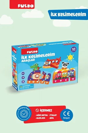 Puedo İlk Kelimelerim Araçlar Puzzle EVA Eğitici Oyuncak 3+ Harf Öğrenme 41 Parça