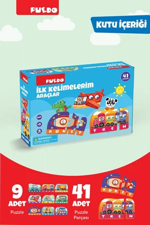 Puedo İlk Kelimelerim Araçlar Puzzle EVA Eğitici Oyuncak 3+ Harf Öğrenme 41 Parça