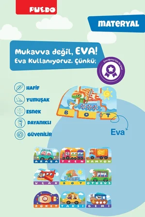 Puedo İlk Kelimelerim Araçlar Puzzle EVA Eğitici Oyuncak 3+ Harf Öğrenme 41 Parça