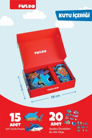 Puedo Deniz Canlıları EVA Çift Taraflı Puzzle 35 Parça 3D Eğitici Oyuncak 3+ Yaş