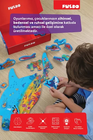 Puedo Deniz Canlıları EVA Çift Taraflı Puzzle 35 Parça 3D Eğitici Oyuncak 3+ Yaş