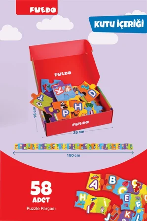 Puedo Türkçe Alfabe Puzzle 58 Parça EVA Eğitici Oyuncak Harf Öğretici 3+ Çocuk Yapboz